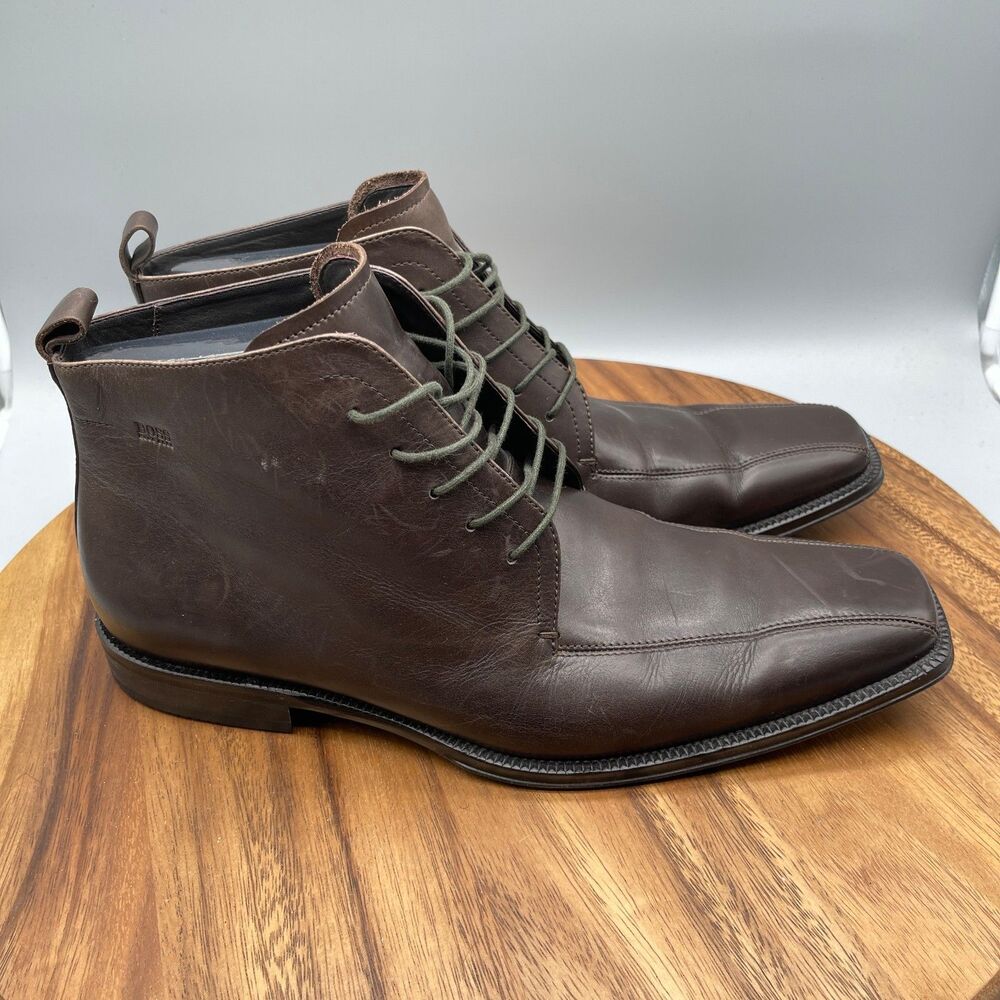 Hugo Boss Boots Mens Size 9 Brown Leather Ankle Walking Chelsea Dress Shoes